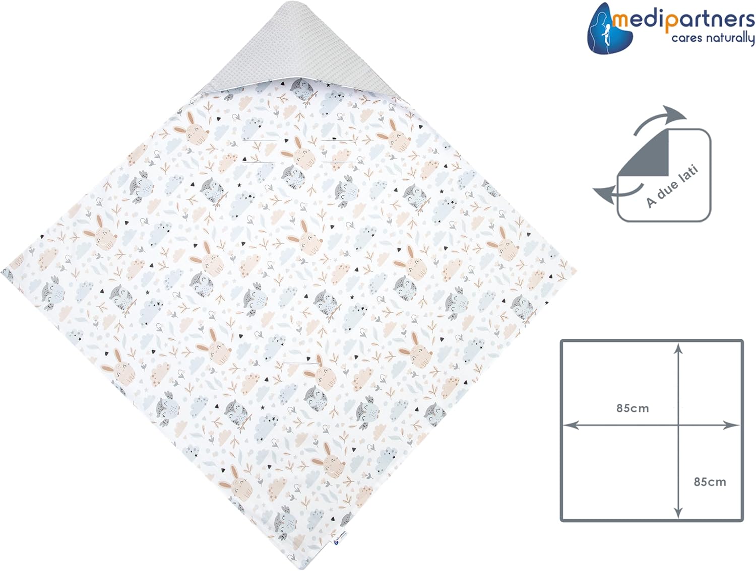 Thumbnail 4 de Medi Partners Coperta neonato ovetto Sacco per Passeggino 85x85 cm in 100% Cotone, fodera protettiva e cappuccio — Waffle Grigia