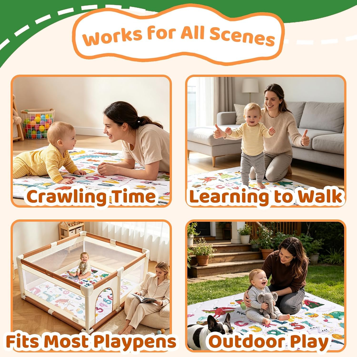 Detalle de TreeBud 56 x 56-Inch Baby Play Mat, Waterproof Foam, Foldable, Dinosaur & Letters