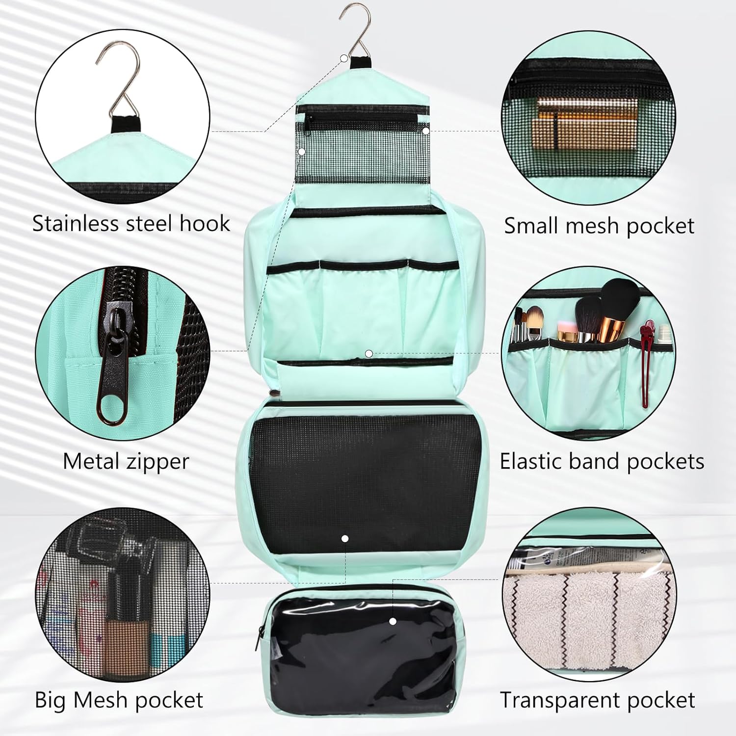 Detalle de Homchen Hanging Travel Toiletry Bag: Waterproof Folding Cosmetic Wash Bag