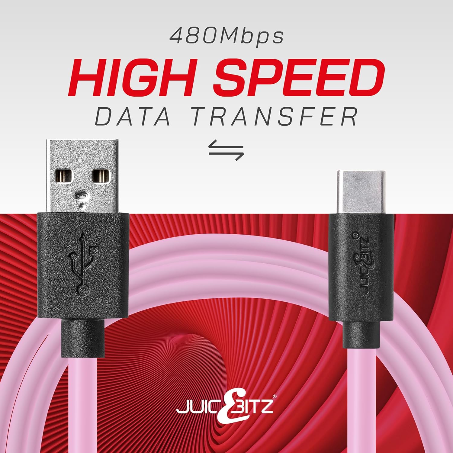 Thumbnail 4 de JuicEBitz Phone Charger Cable (USB A to USB C) 4m – Fast Charge & 480mbps Data Transfer, Pink