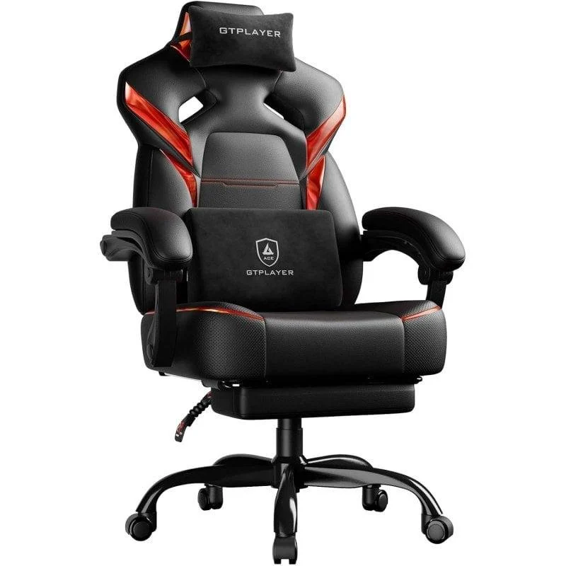 Detalle de Gtplayer Silla Gaming con Reposapiés y Soporte Lumbar, Ajustable y Giratoria (200 Kg) – Rojo