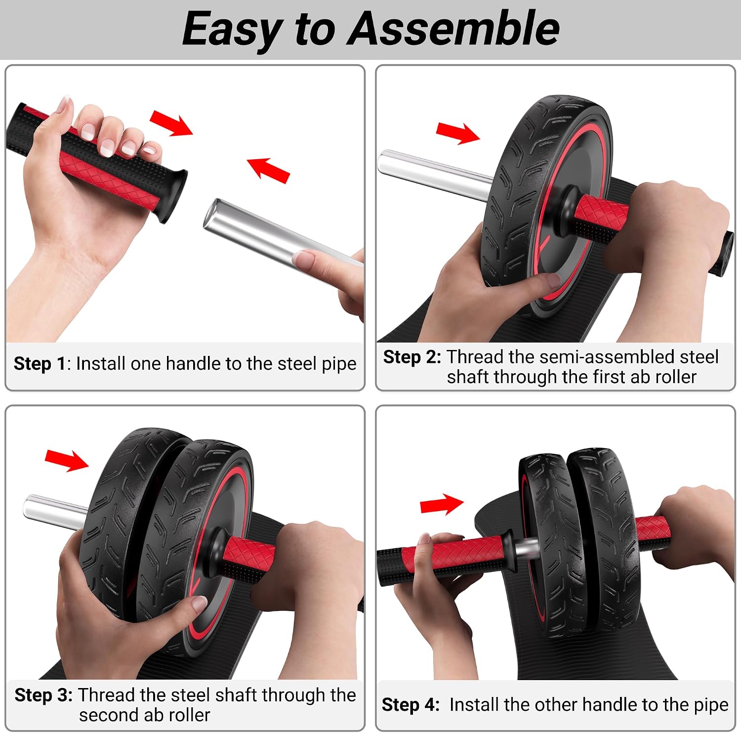 Detalle 2 de READAEER YDHW-001-B Ab Roller Wheel with Dual Rubber Wheels and Knee Pad