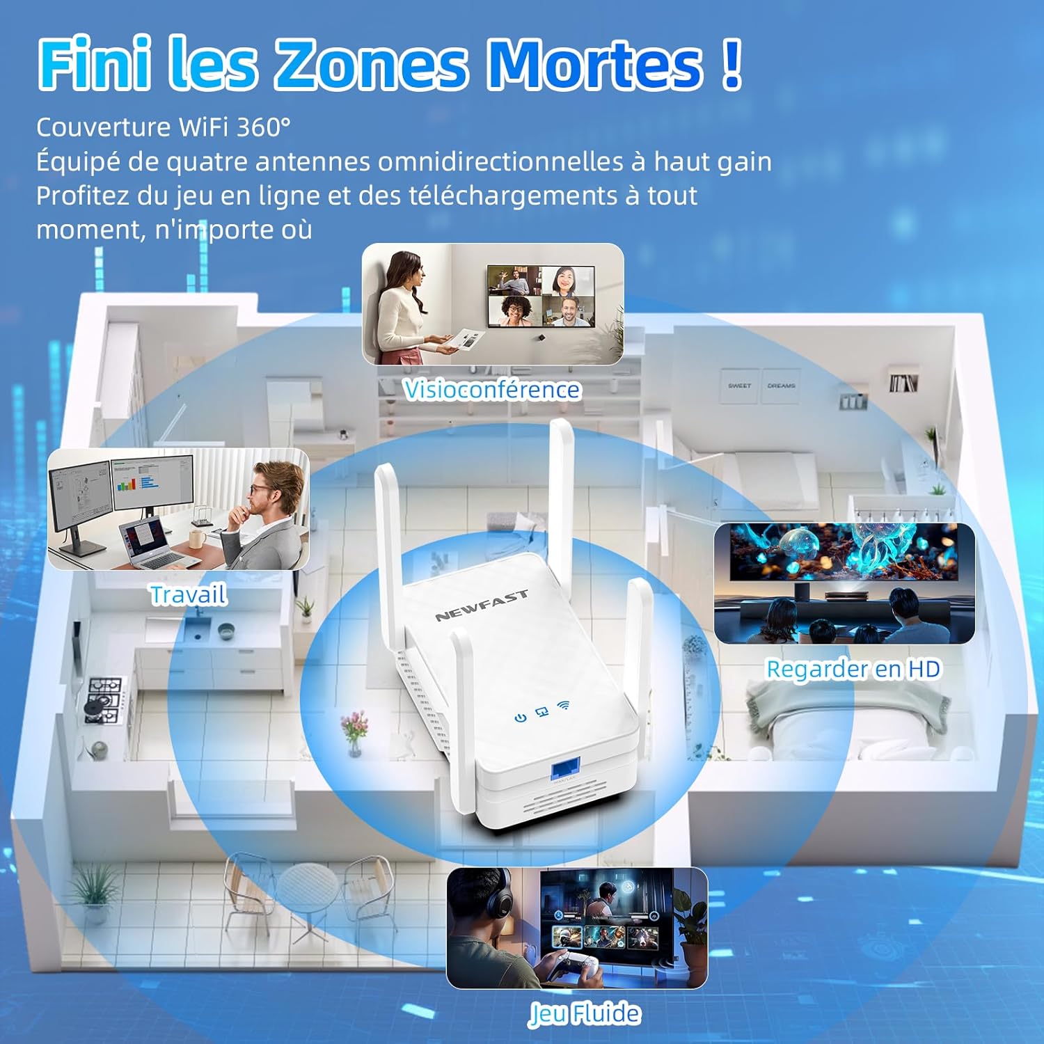 Thumbnail 2 de NEWFAST Répéteur WiFi 6 NF-RE556 (AX3000) avec port Ethernet Gigabit