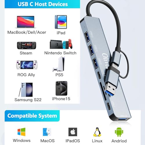 Thumbnail 6 de Oliveria Adattatore USB-C Hub 8-in-2: lettore SD/TF, USB 3.0 e USB-C per MacBook, Windows e Android