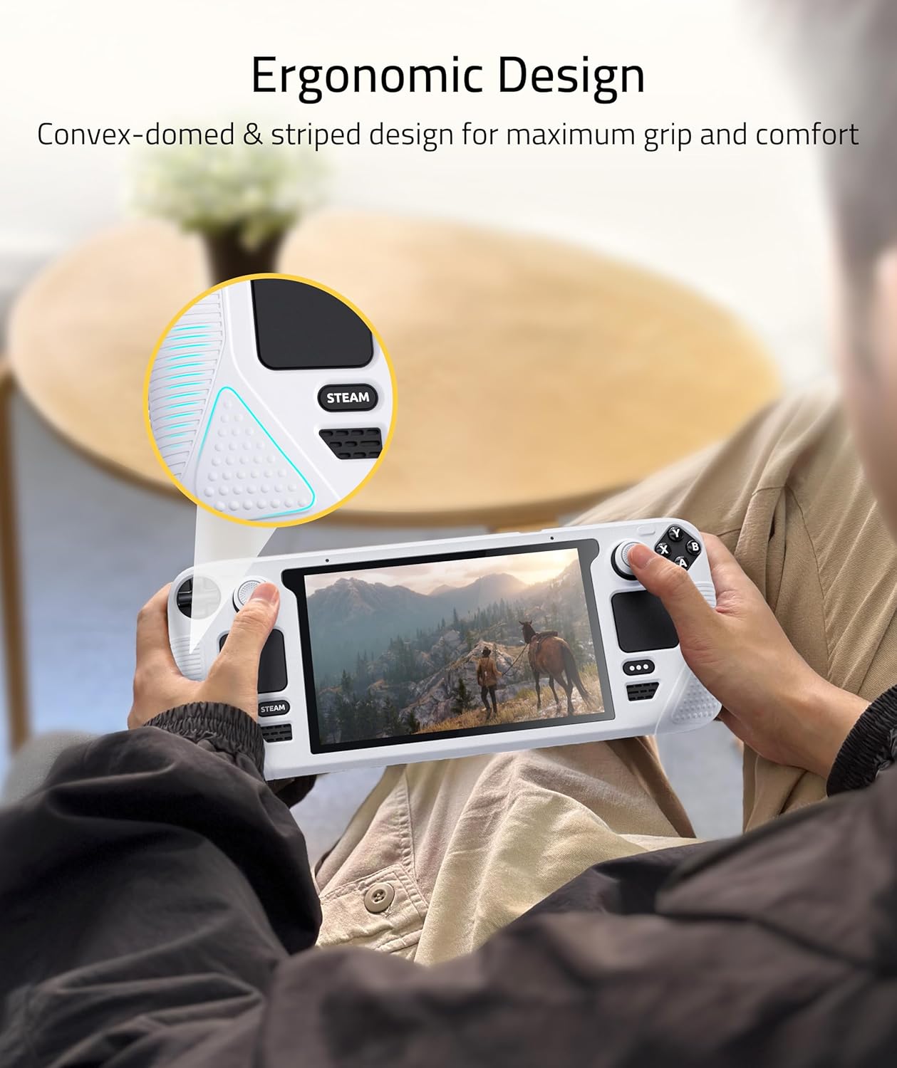 Thumbnail 4 de Syntech Protective Case for Steam Deck OLED/LCD Accessories (Grayish White) — All-Around Silicone Cover with Non-Slip Thumb Grips