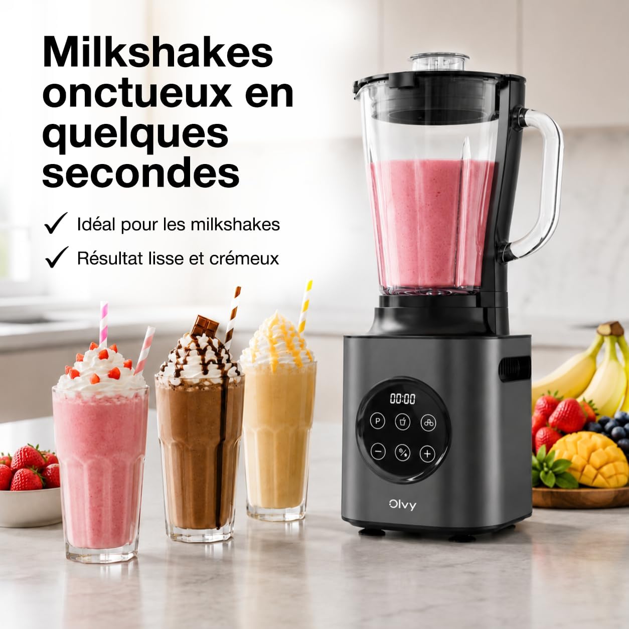 Detalle 2 de Olvy blender met glazen kan van 1,5 liter, 1000 W en 9 snelheden