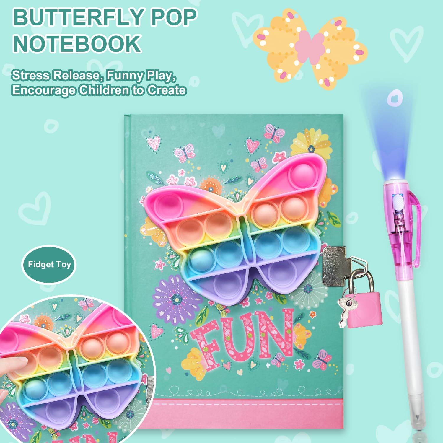 Thumbnail 5 de Pop Secret Diary for Girls with Invisible Pen: Butterfly Fidget Diary, Lockable, 160 Pages