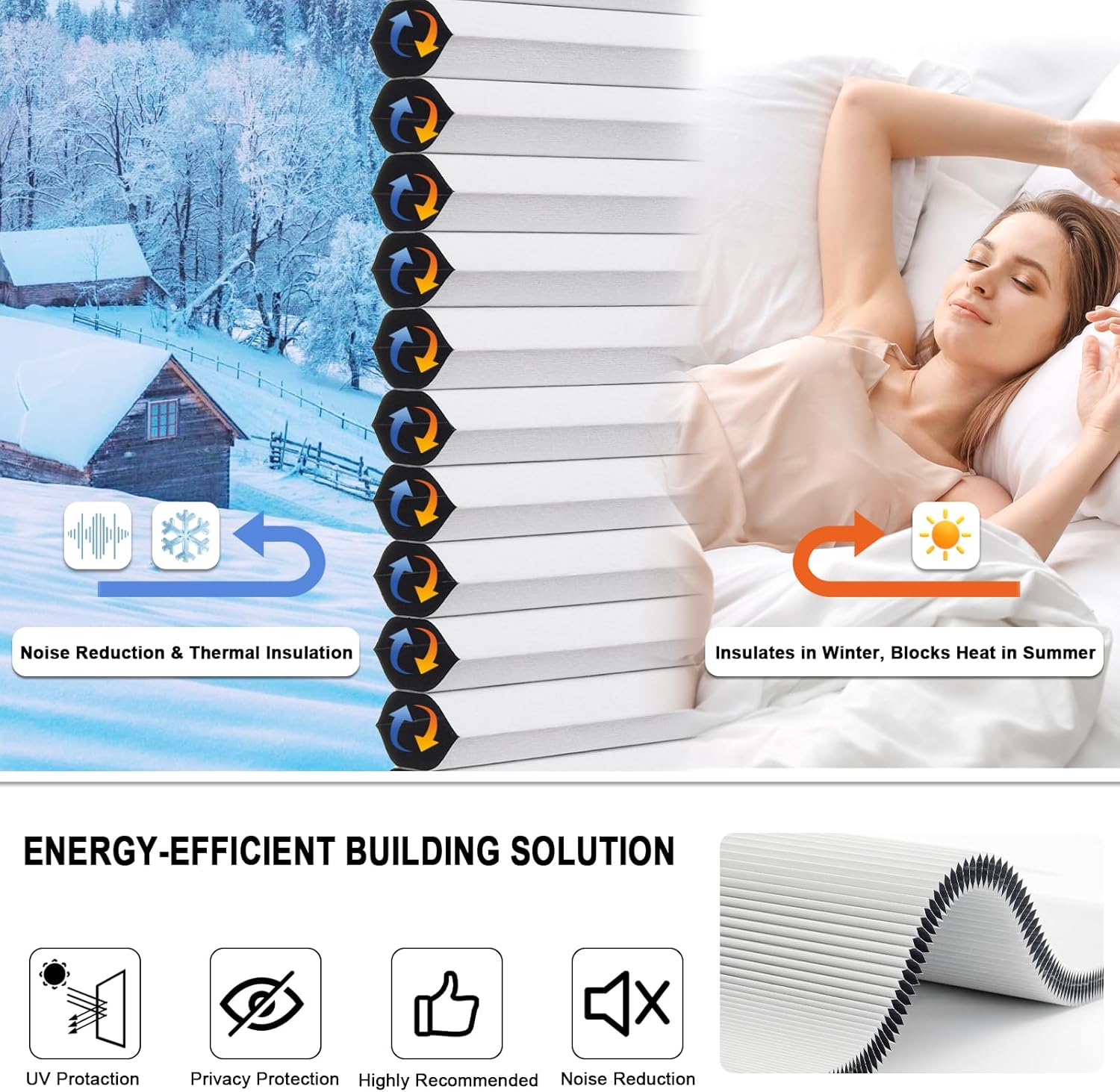 Thumbnail 3 de Tonature No Drill Cellular Shades for Indoor Windows (27" W x 64" H) – White