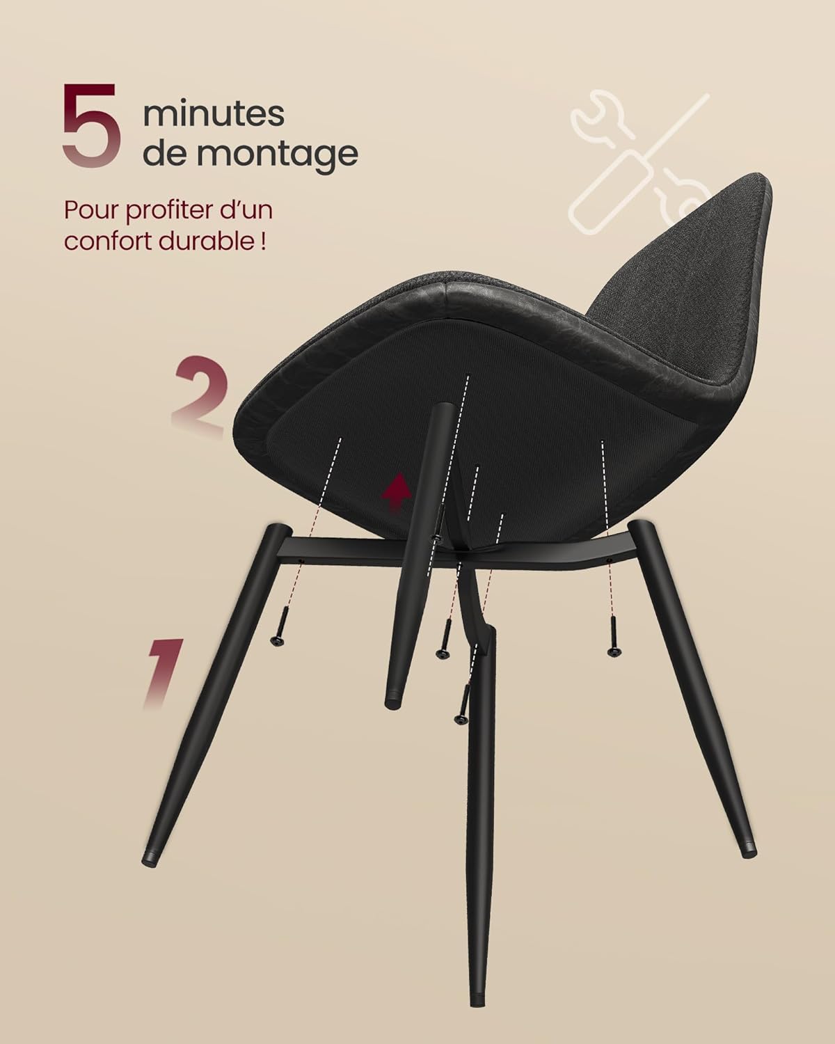 Thumbnail 6 de VASAGLE Chaises de Salle à Manger — Lot de 4, Structure Métallique, Tissu Chenille et PU Glacé, Gris Ardoise (KDC188G01)