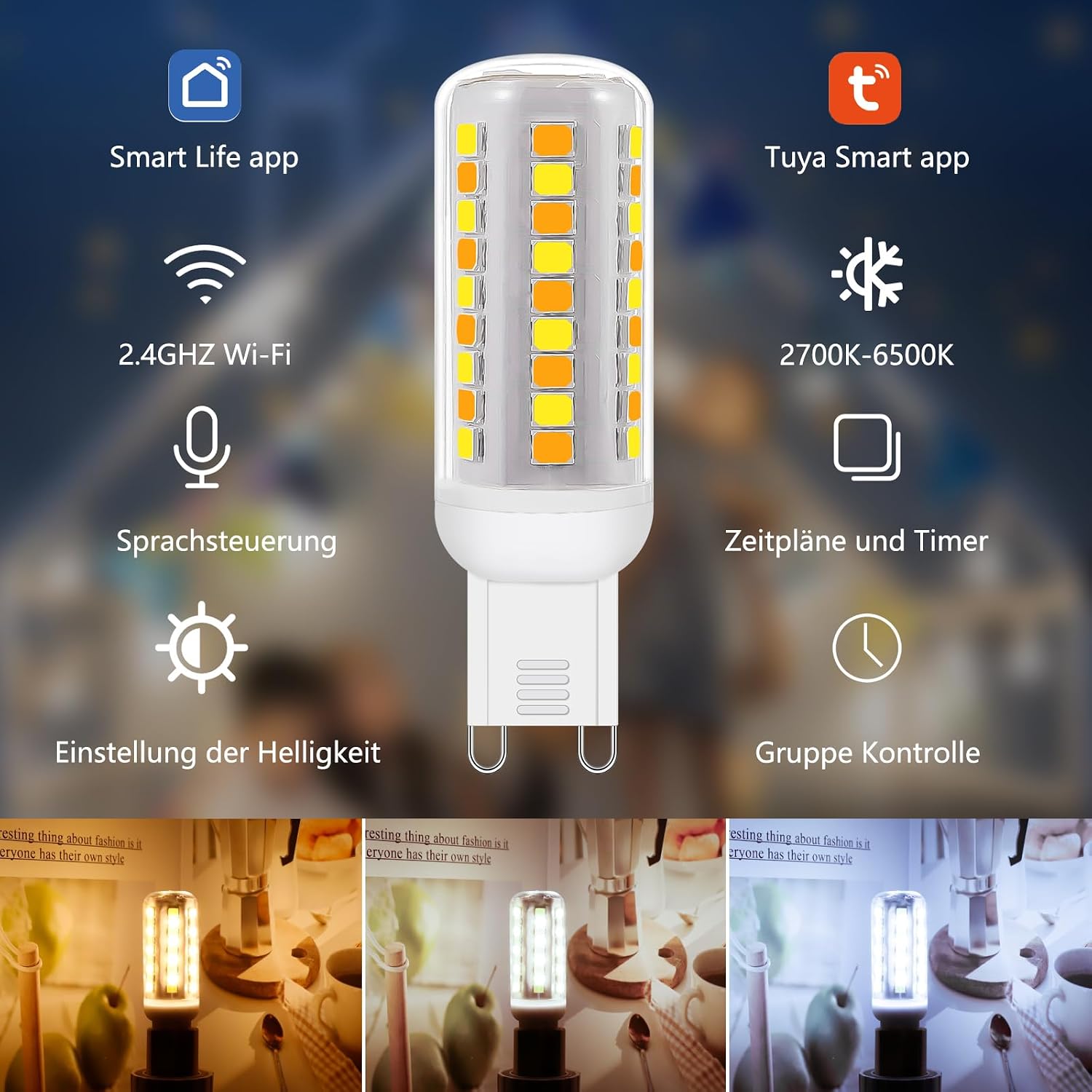 Detalle 1 de I-SHUNFA G9-2835B-58LED slimme G9-ledlamp, wifi, dimbaar, 2-pack