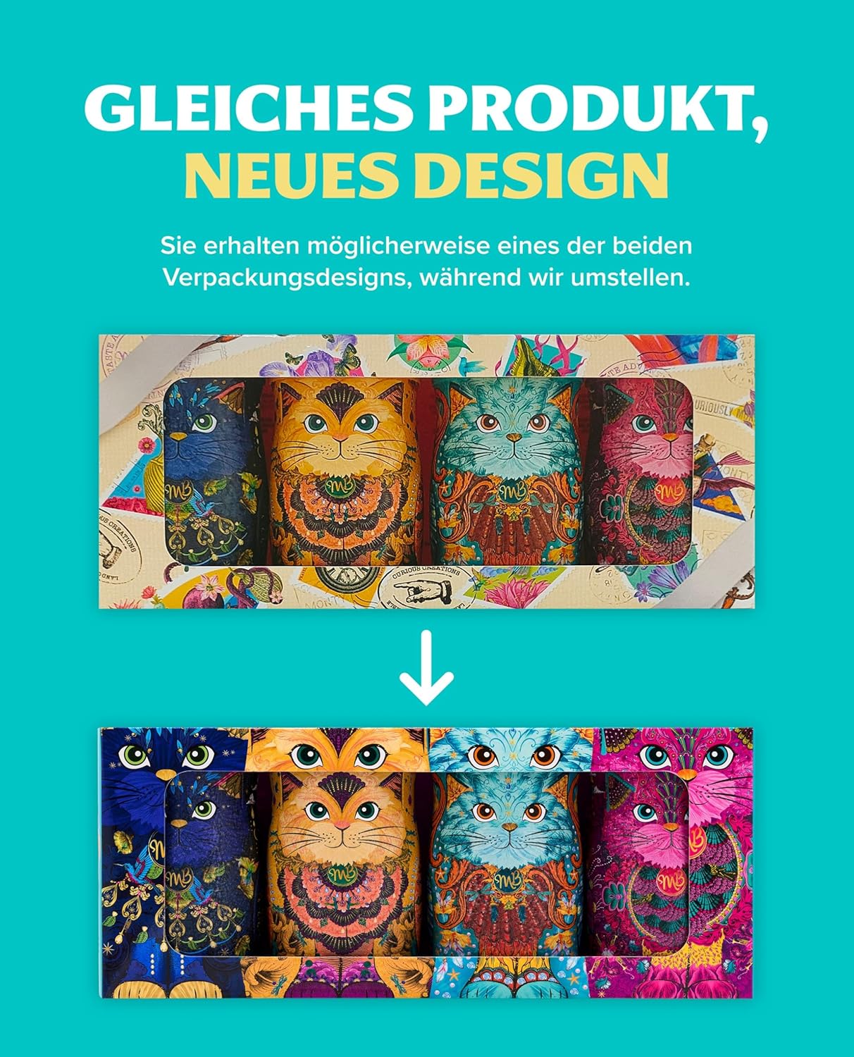 Detalle de Monty Bojangles Kit-Tins Schokoladentrüffel – Vier feine Sorten in Katzen-Design