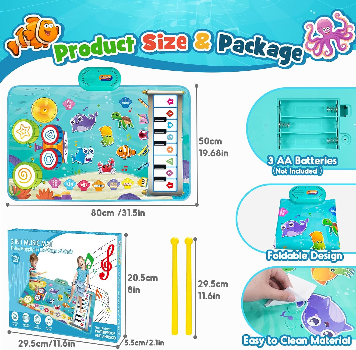 Thumbnail 1 de Gralal 3-in-1 Animal Musical Mat for 1–2 Year Olds – Piano, Drums & Recording Toy