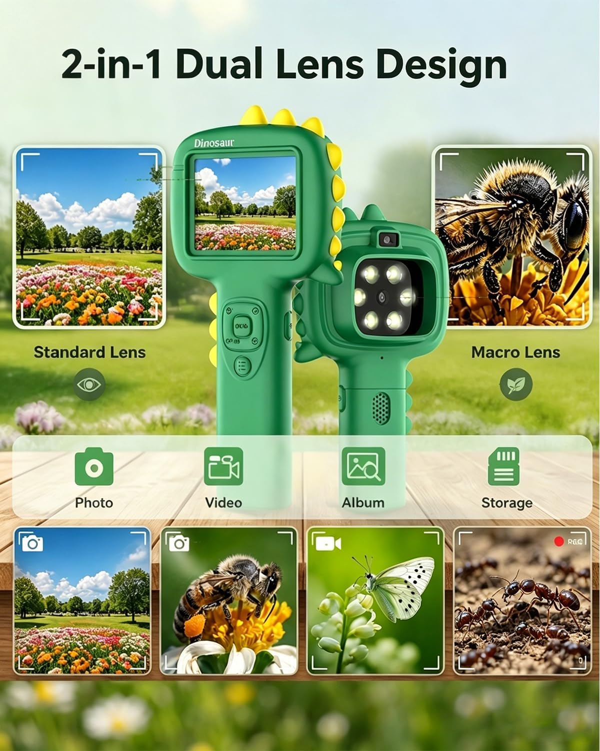 Detalle de Microscope Camera for Kids: 2-in-1 Handheld Pocket Microscope with 2.4" Screen and Autofocus (Green)