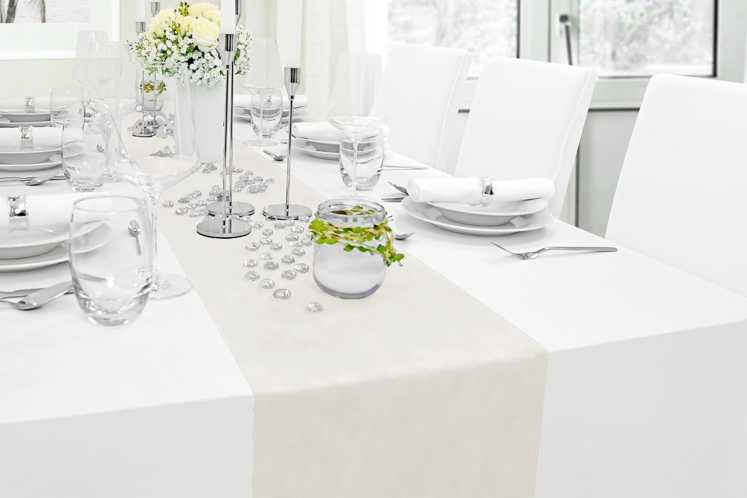 Thumbnail 2 de MODERNO Cremefarbener Vlies-Tischläufer (30 cm x 25 m) für moderne Tischdekoration bei Hochzeit, Geburtstag & Outdoor-Events