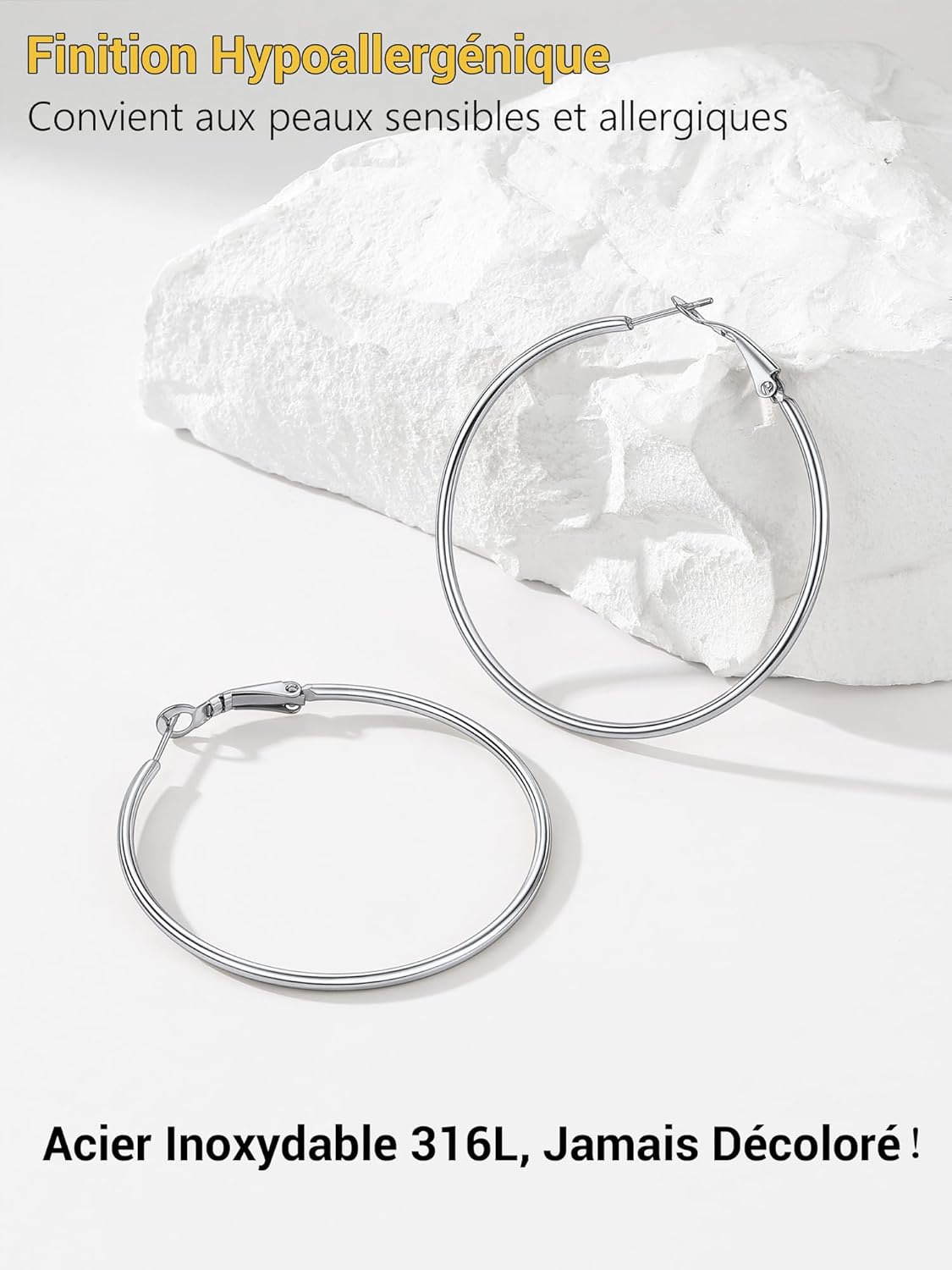 Thumbnail 2 de PROSTEEL Créoles Femme en Acier Inoxydable et Plaqué Or – Boucles d'Oreilles Anneaux Croix 50 mm