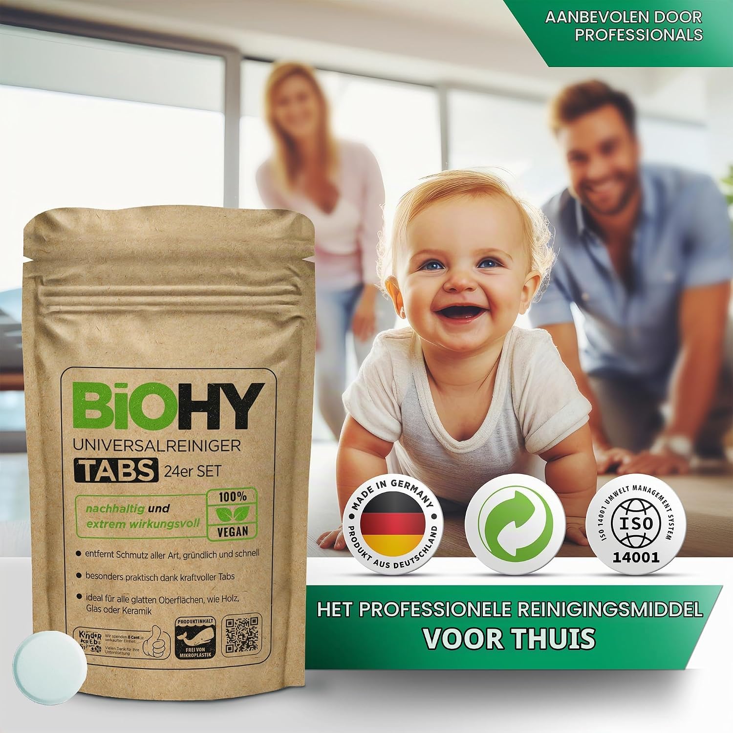 Detalle de BIOHY universele reinigingstabletten: 24 oplosbare, microplasticvrije tabletten