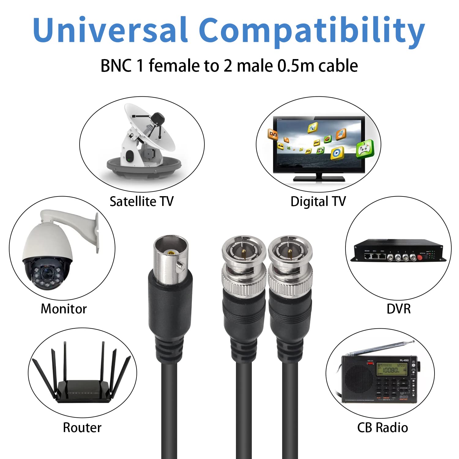 Detalle de Maxhood BNC Male to 2 Female Splitter Cable 1.5ft