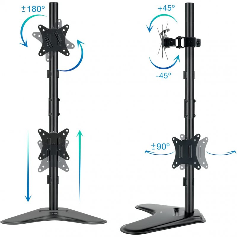 Detalle 2 de TooQ Soporte Vertical Inclinable Giratorio para 2 Monitores 17"–32" (VESA 100x100) – Escritorio