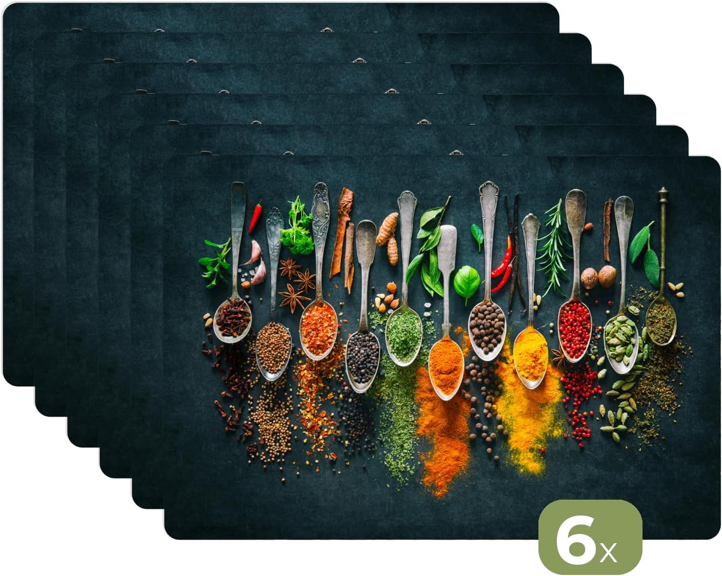 Detalle 2 de KitchenYeah 8721172703620 placemats, set van 6, vinyl, kruidenprint, 45 x 30 cm