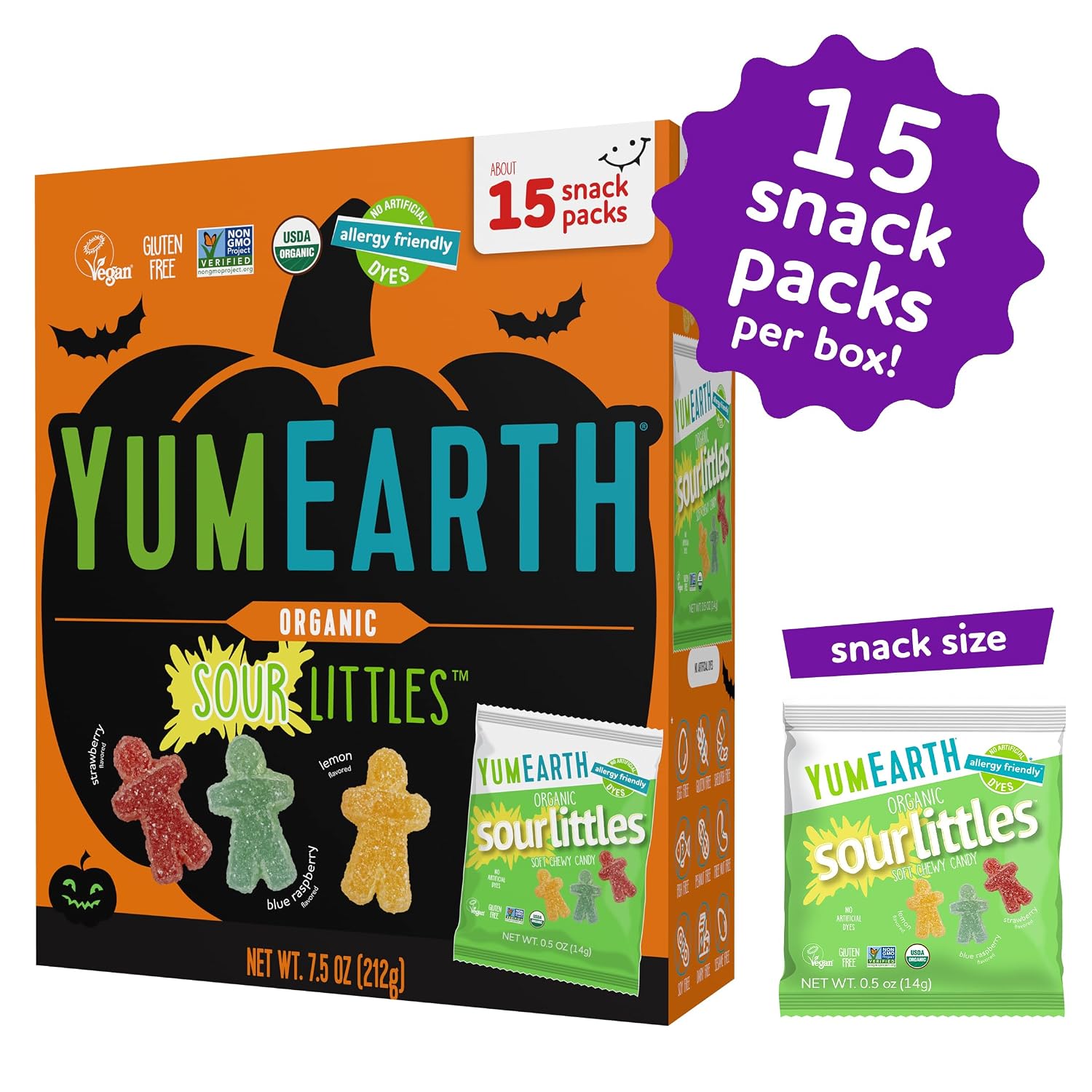 Detalle de YumEarth Organic Sour Littles Chewy Candy, 15 Count, 7.5 Ounce