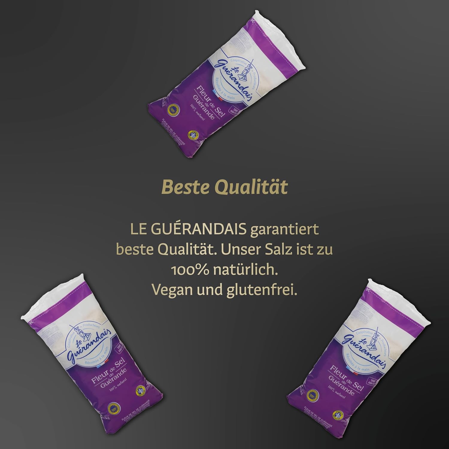 Detalle de Fleur de Sel de Guérande – 1000 g grobes, unraffiniertes Meersalz aus Frankreich