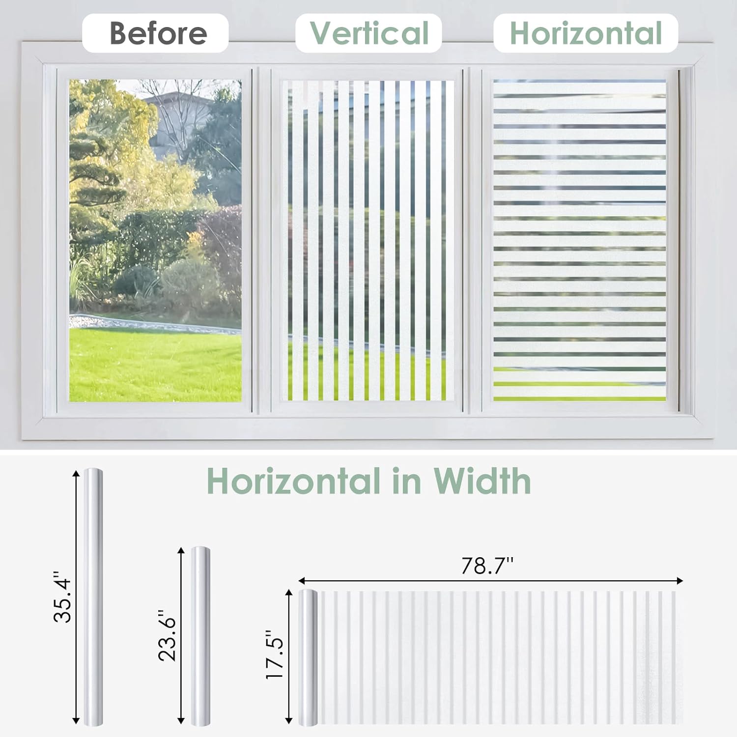 Thumbnail 1 de rabbitgoo Privacy Window Film (Frosted Stripe Pattern) Static Cling Glass Sticker for Glass Windows, 44.5 x 200 cm