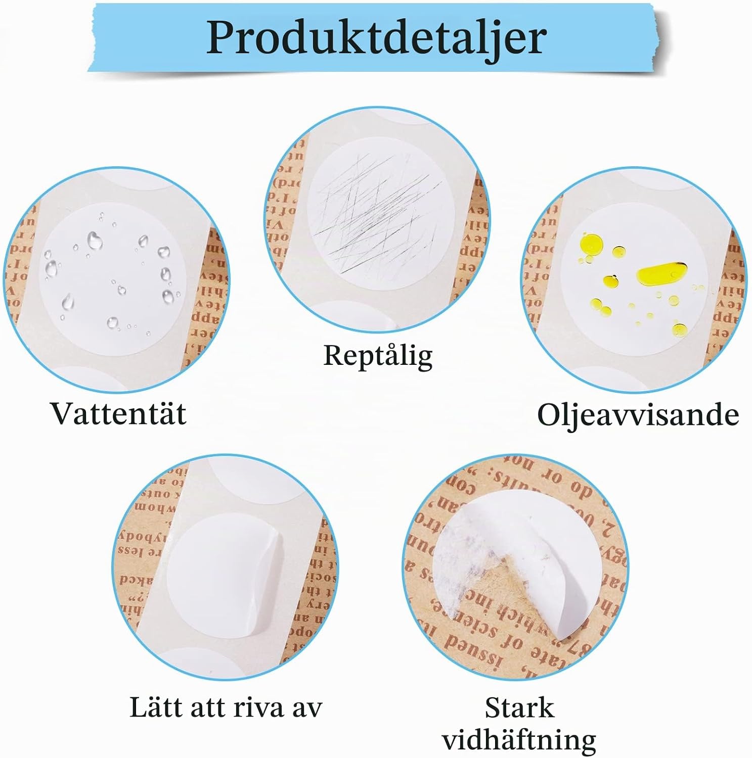 Detalle de Vicloon runda självhäftande etiketter, 20 mm, vita, 2 000-pack