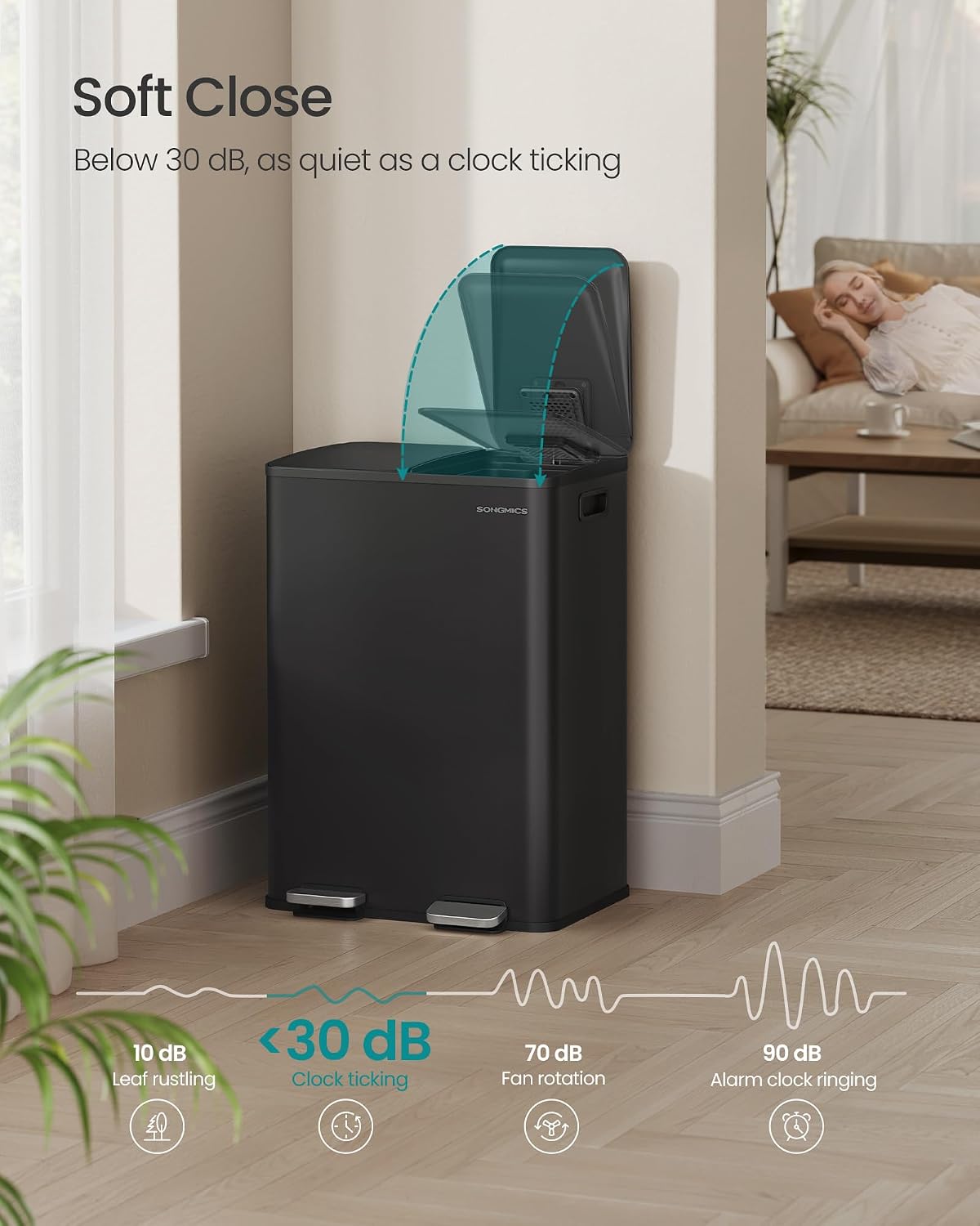 Detalle 2 de SONGMICS LTB741B02 2 x 30 L kitchen bin