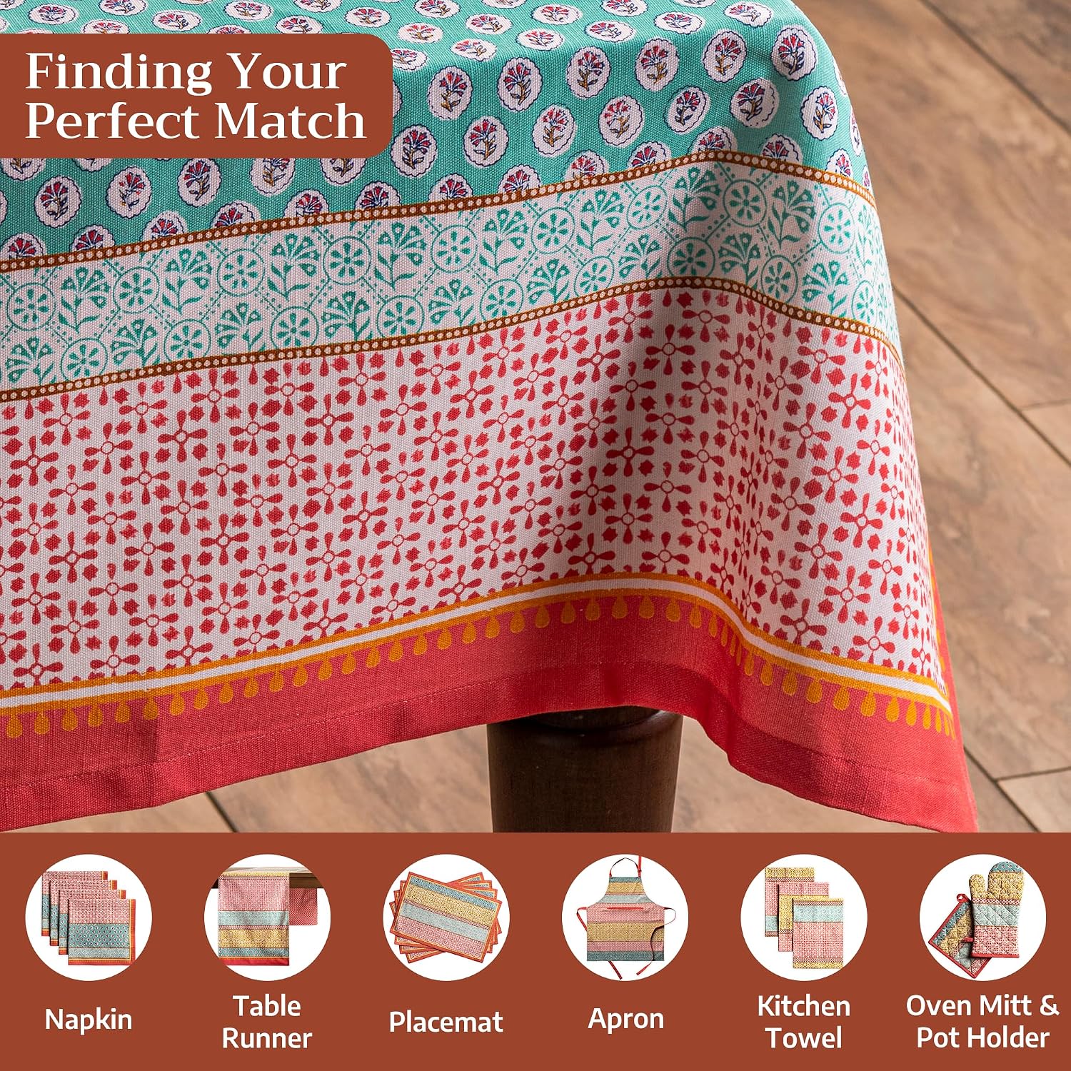 Detalle 2 de Maison d' Hermine 54x72" Rectangle Cotton Tablecloth with Provence Watercolor Pattern
