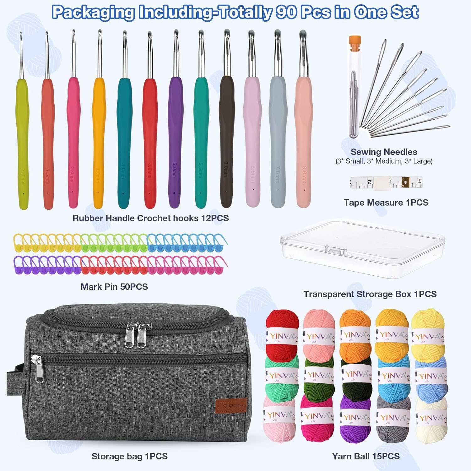 Detalle 1 de YINVA Crochet Kit 15 Colours 25g balls