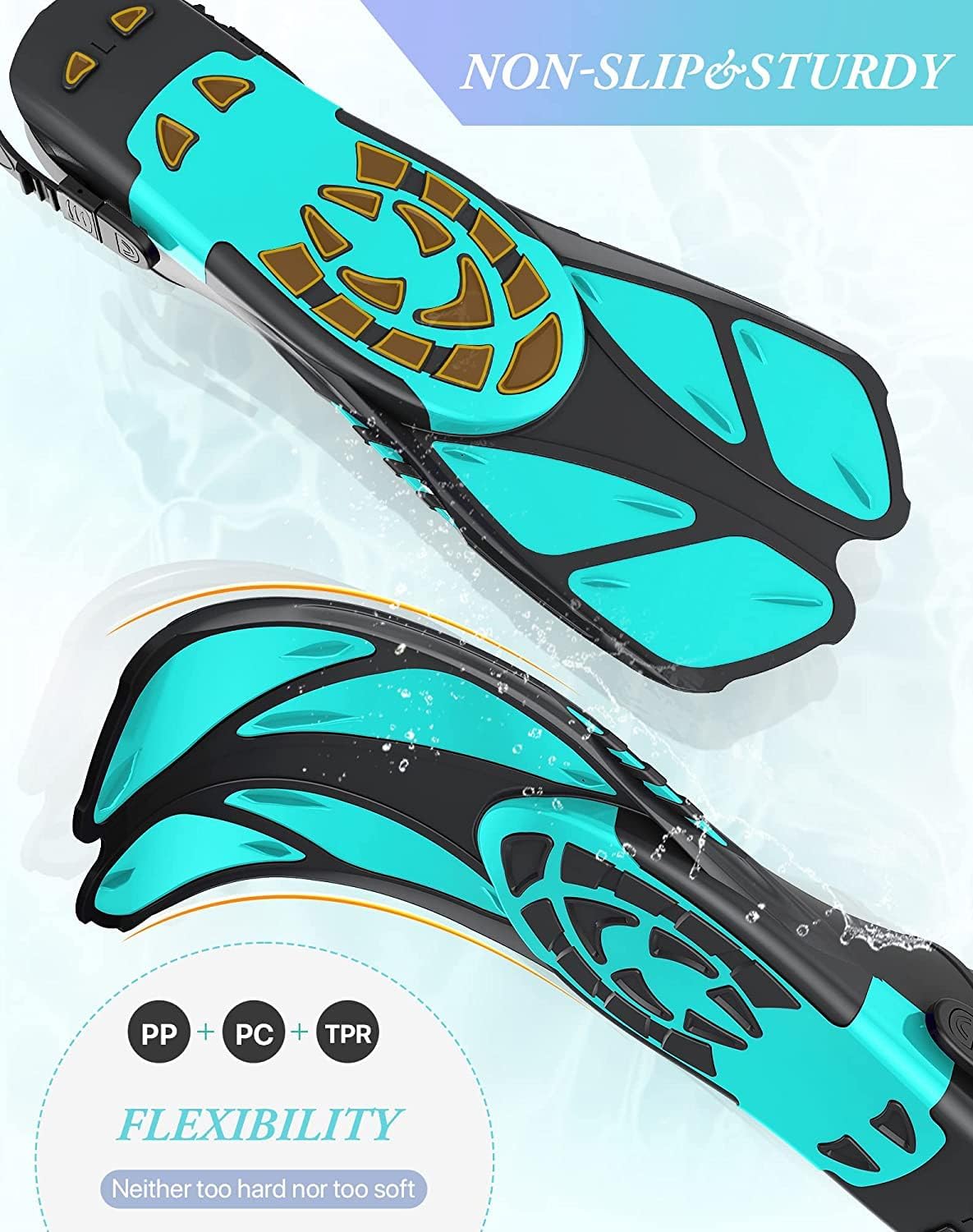 Detalle de Greatever Snorkel Fins Adjustable Buckles Open Heel - Travel Short Fins for Snorkeling and Diving