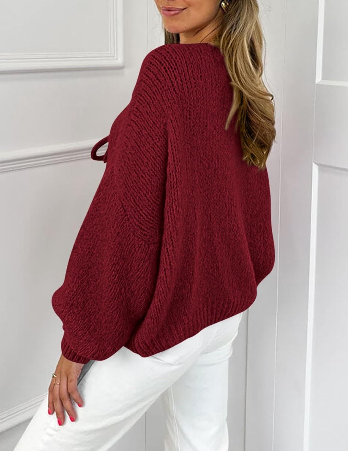 Detalle 2 de PRETTYGARDEN Tie Front Bow Cardigan S
