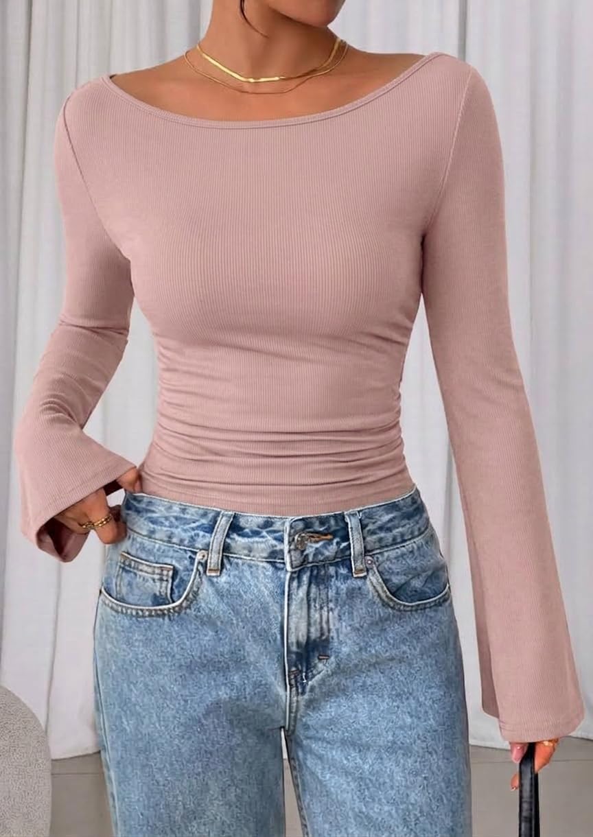 Detalle de GLEENOD Carmen-damestop: geribd breiwerk, slim fit en plooidetail