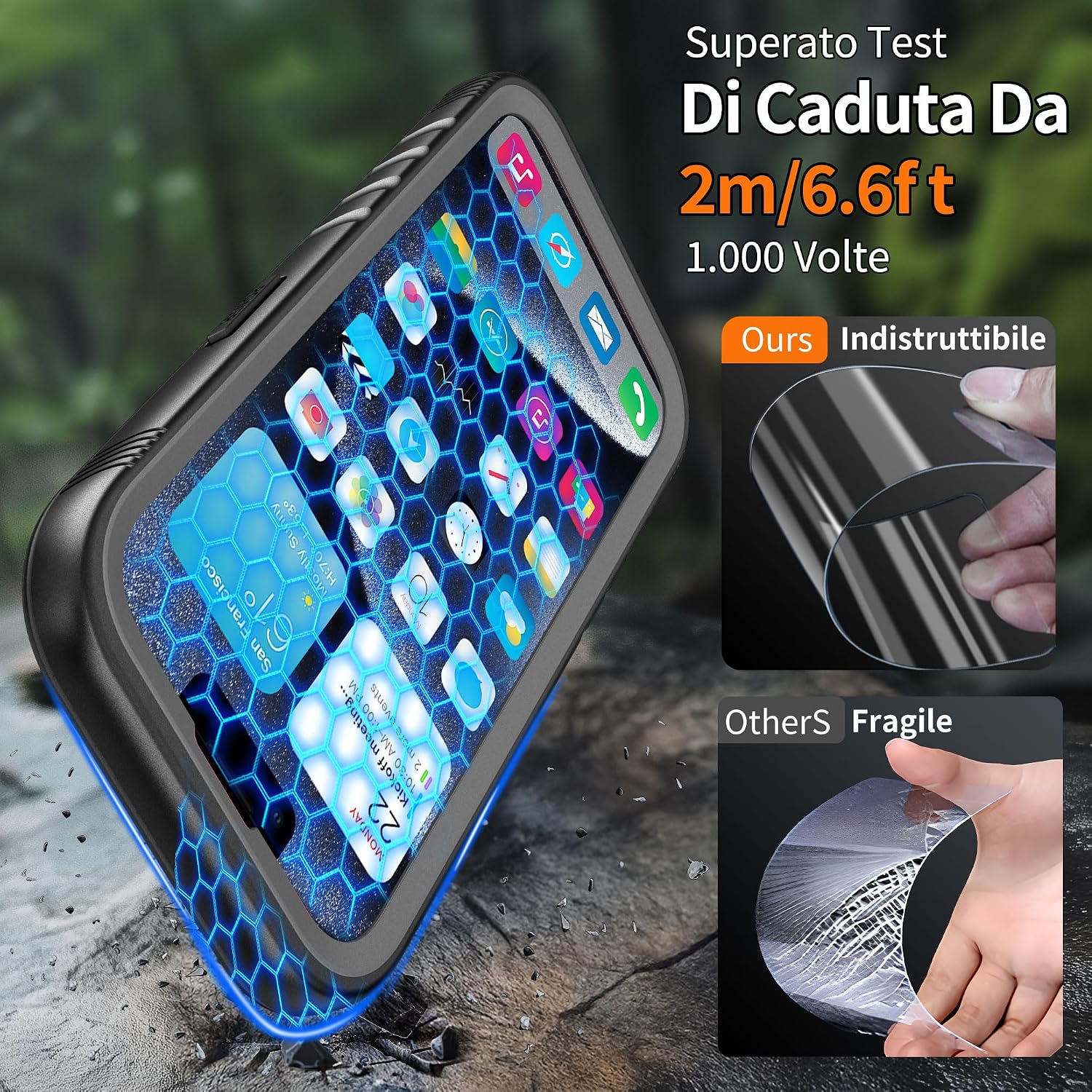 Detalle de Cozycase Cover TOP Antiurto IP68 per iPhone 14 Pro — Custodia rugged, impermeabile e magnetica