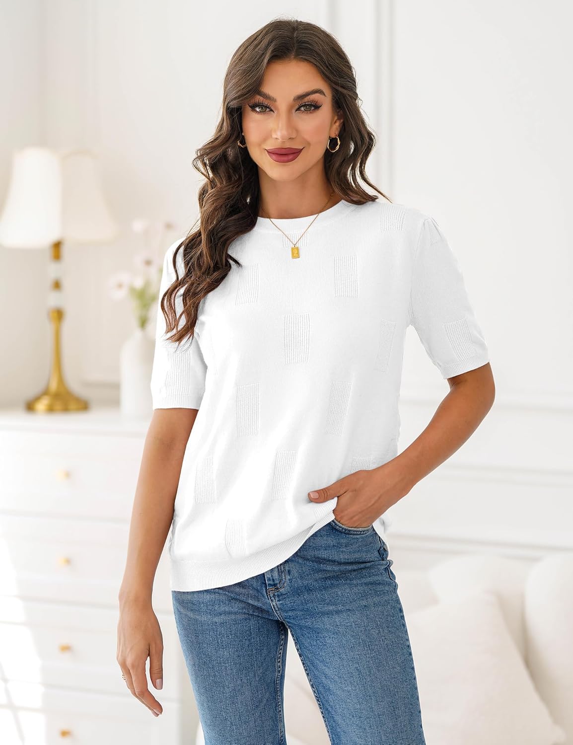 Thumbnail 2 de Totatuit T-Shirt Femme Été Chemisier Chic Blouse Col Rond Tops à Manches Courtes – Top ample et imprimé
