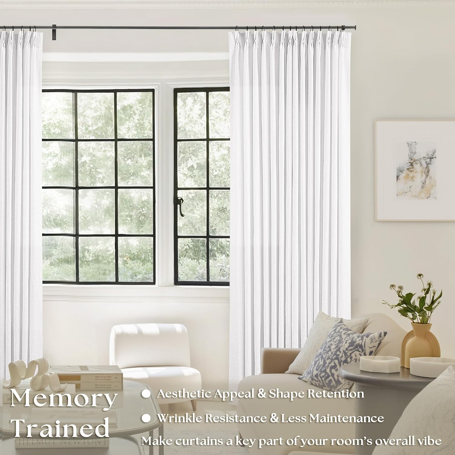 Thumbnail 1 de Linen Cotton Pleated Curtains 96 in, 2 Panels 🪟