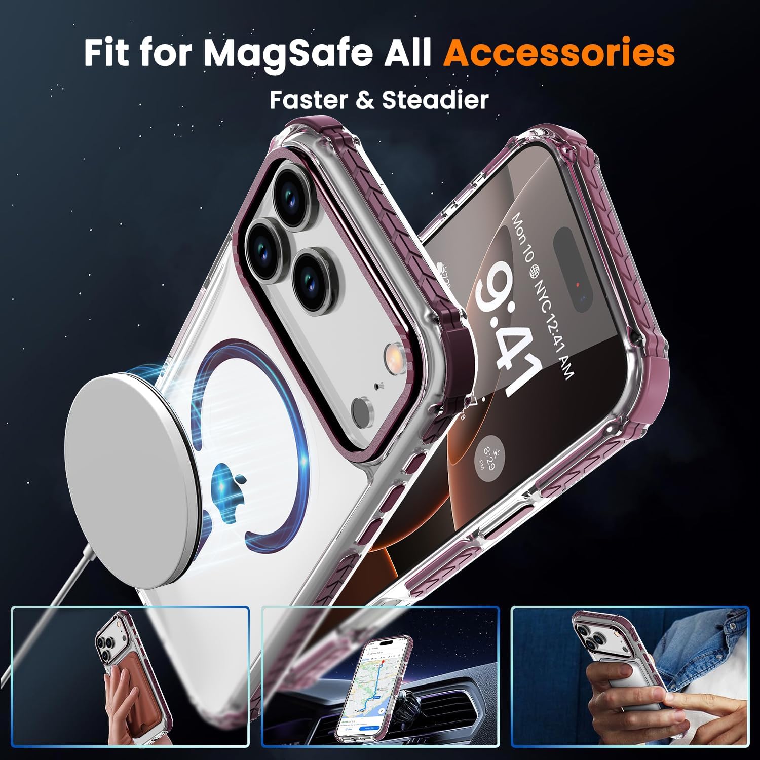 Detalle 2 de DEERLAMN Clear & Burgundy Case for iPhone 17/18 Pro Max, MagSafe Compatible