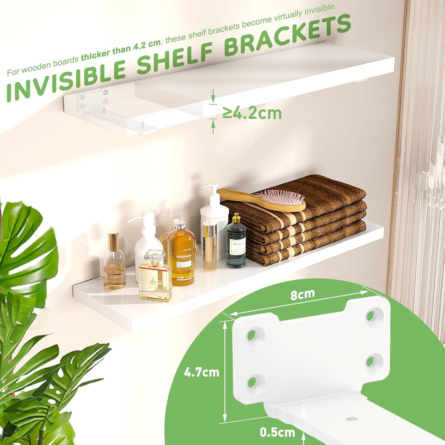 Thumbnail 5 de Yeabett 4 Pack Shelf Brackets 15cm – Heavy Duty Wall Brackets, 75kg Load Capacity, White