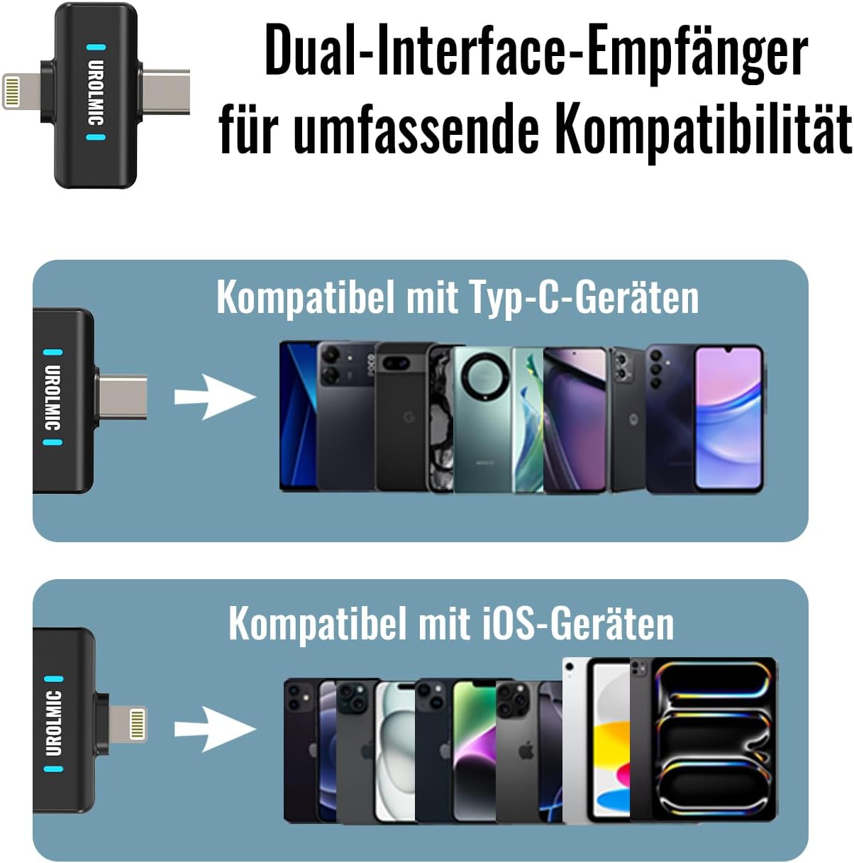 Thumbnail 3 de UROLMIC 2-in-1 Lavalier-Mikrofon mit Lade-Etui (bis zu 40 Std.), Profi-NR & 55 m Funkreichweite