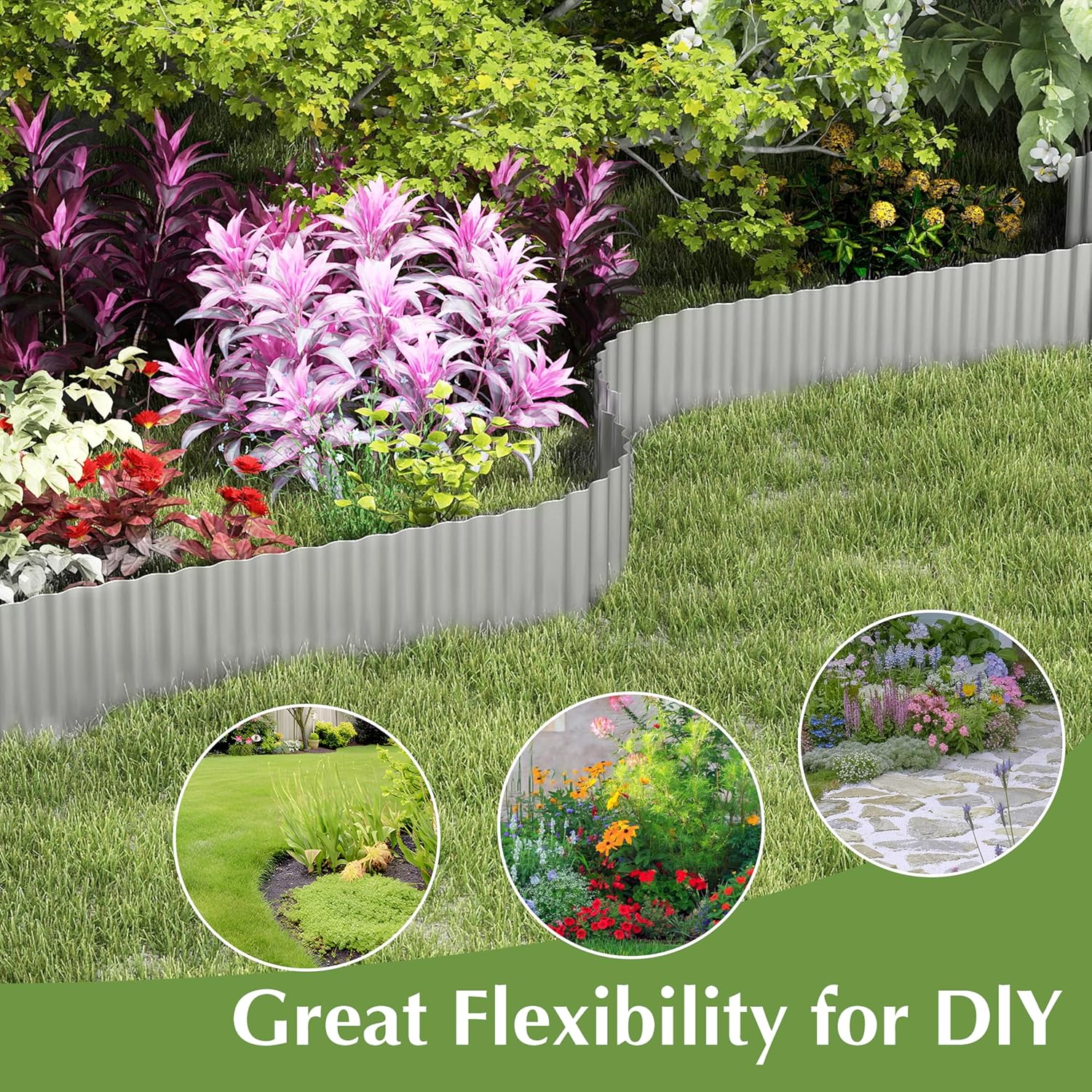 Thumbnail 5 de Metal Garden Edging Border: Corrugated Steel Landscaping, DIY for Lawn (Silver, 6 Inch x 10FT)