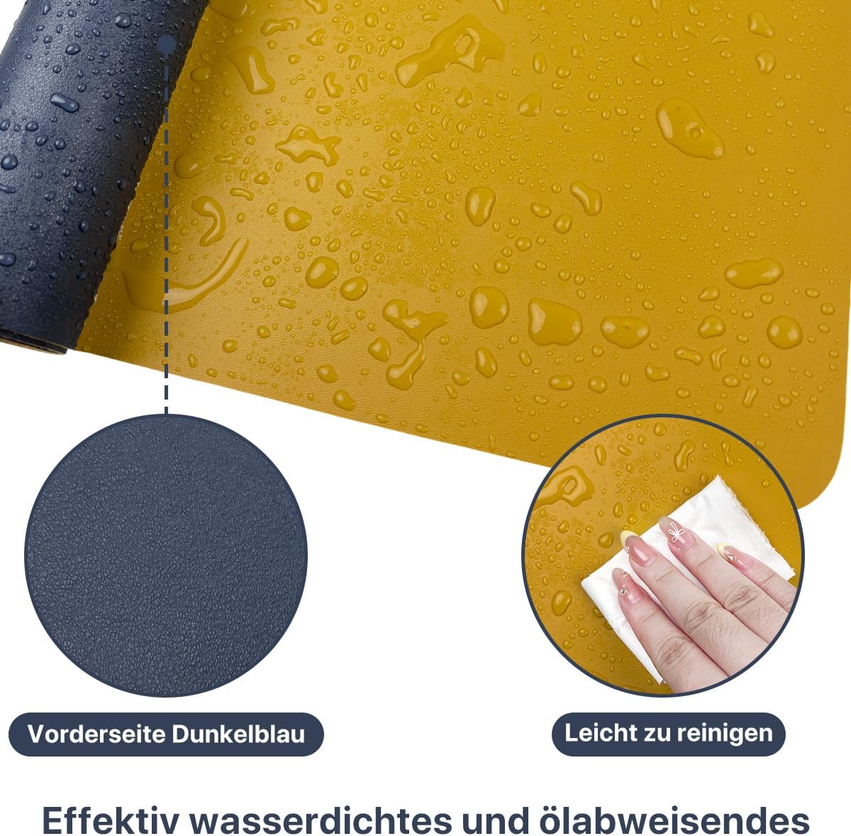 Thumbnail 4 de Sevenpers Schreibtischunterlage aus Leder, doppelseitig und wasserdicht (80 × 40 cm) – Dunkelblau/Gelb