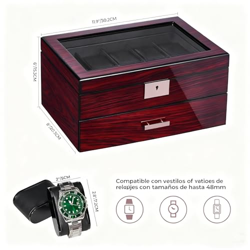 Thumbnail 4 de ANWBROAD 20 Compartimentos: Caja para Relojes con Cerradura, Tapa de Cristal y Dos Niveles (JWB002Y)