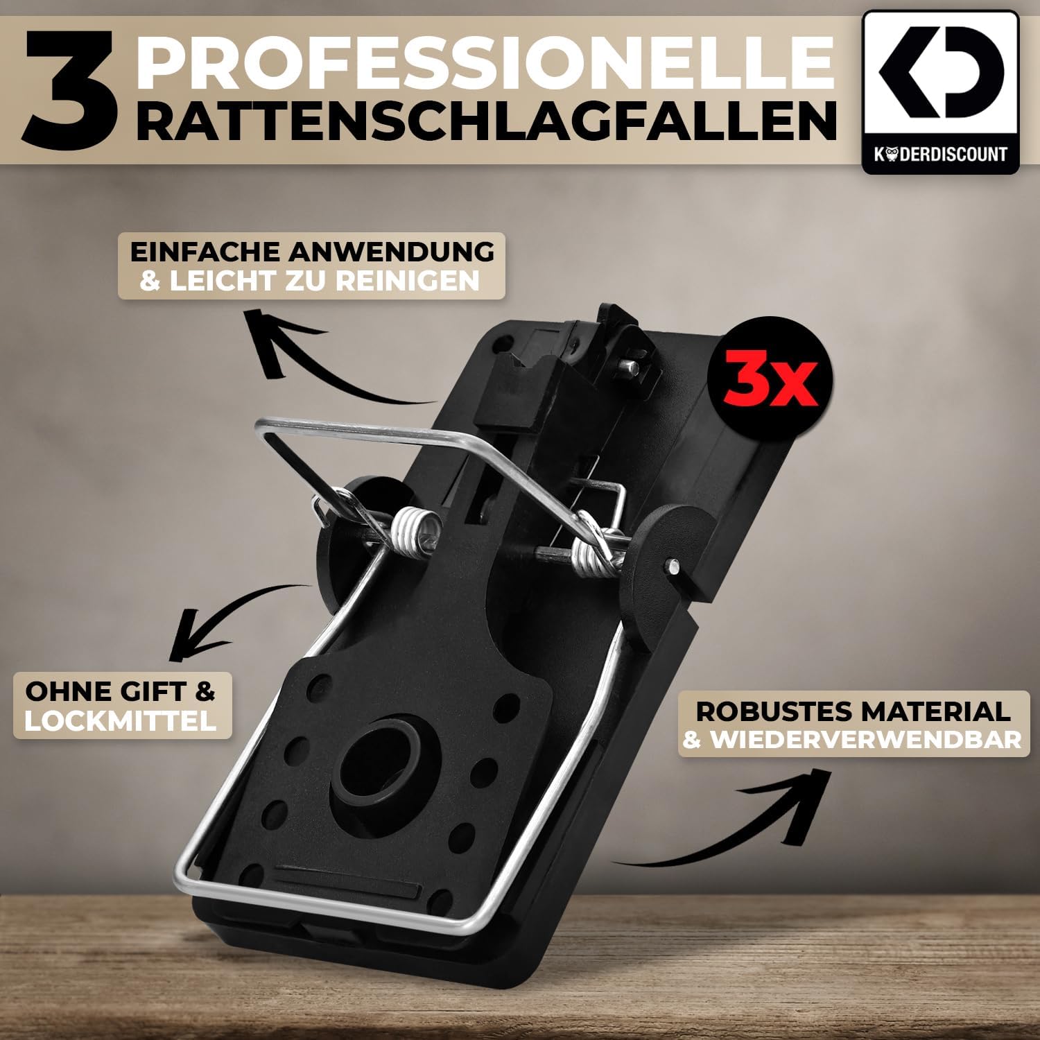 Detalle de Köder-Discount 3X Rattenschlagfallen wiederverwendbar