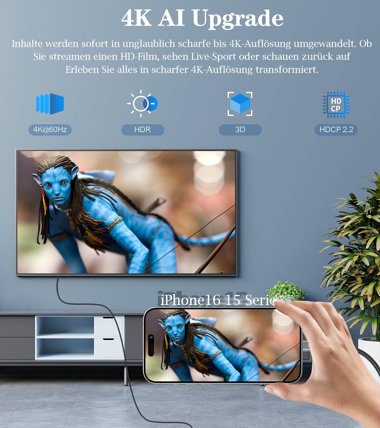 Thumbnail 1 de sweguard USB-C auf HDMI Kabel 4 m (4K@60 Hz) – Thunderbolt/USB-C kompatibler Adapter für Display-Übertragung