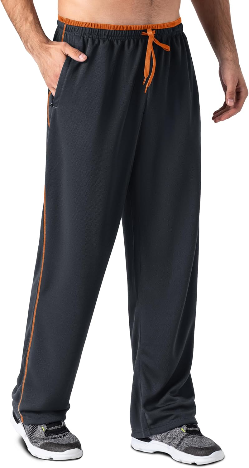 Detalle de EKLENTSON Men's Mesh Jogging Bottoms with Zipper Pockets – Open Bottom, Loose Fit