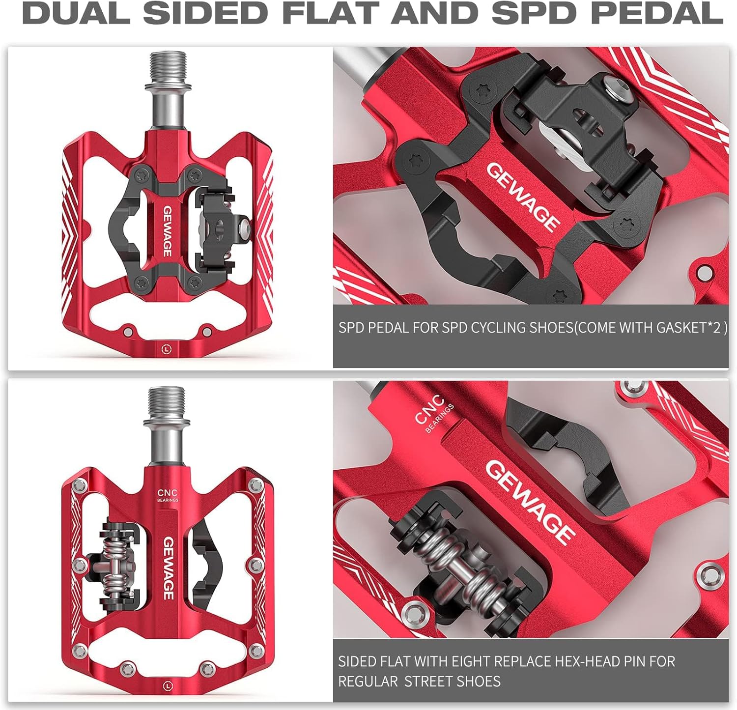 Thumbnail 3 de Pédales vélo SPD GEWAGE 2 en 1 (plateforme + SPD) avec réflecteurs, tige CrMo 9/16