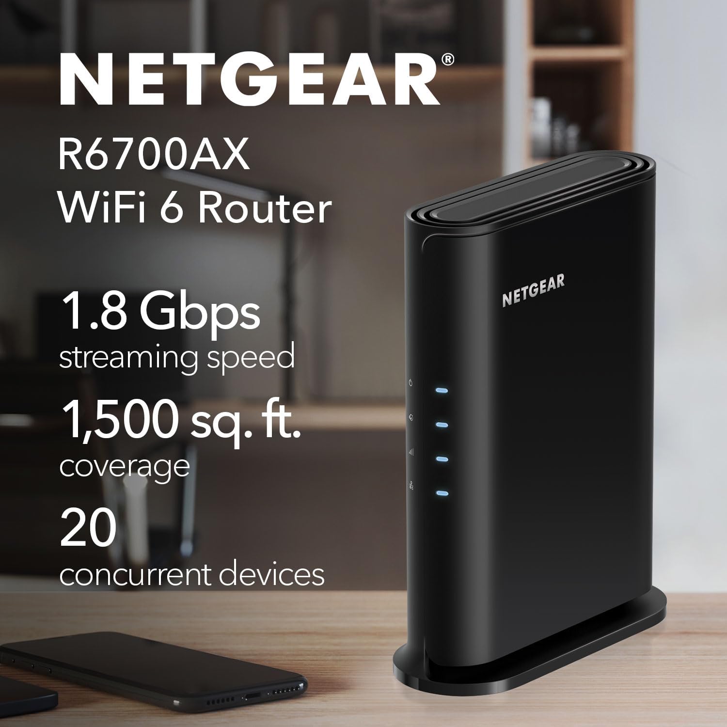 Detalle 2 de NETGEAR Nighthawk R6700AX-3AZPAS WiFi 6 Router, AX1800 Dual-Band