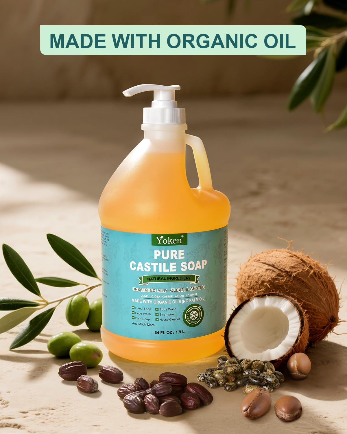 Thumbnail 4 de Yoken Pure Castile Liquid Soap 64 Oz Unscented – Multi-Purpose Cleanser for Body, Dishes, and More