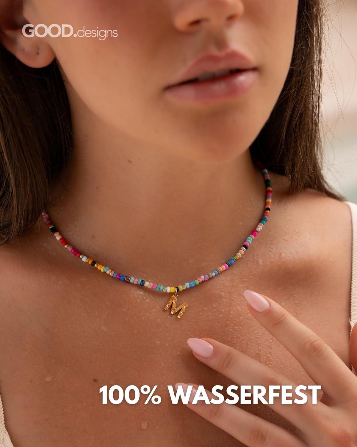 Thumbnail 4 de GD GOOD.designs Bunte Perlenkette Damen – Initialen-Anhänger aus 18K vergoldetem Edelstahl, verstellbar 40–45 cm