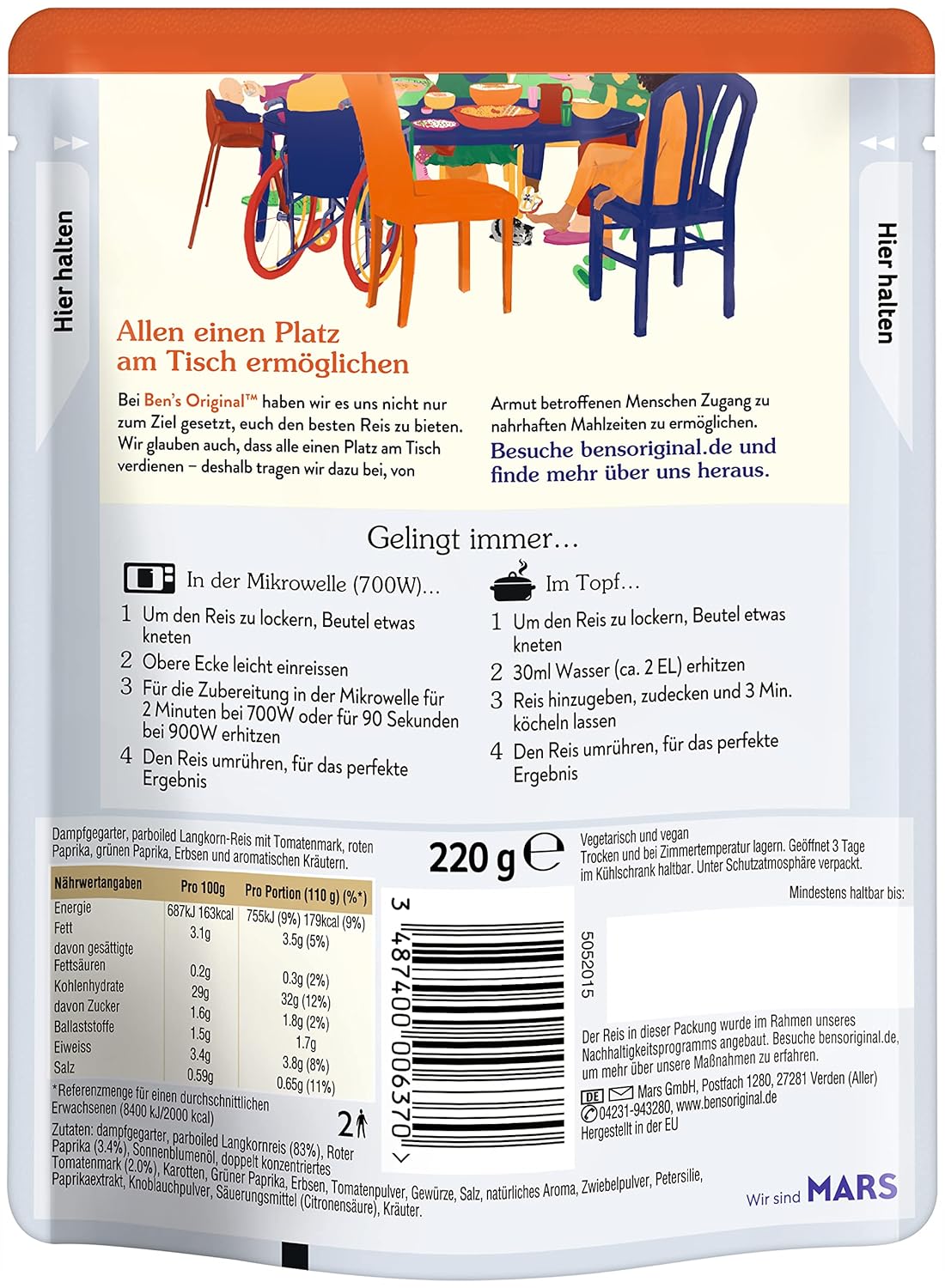 Detalle 2 de BEN'S ORIGINAL Express Reis Griechisch 6 x 220 g – schneller Tomatenreis mit Gemüse